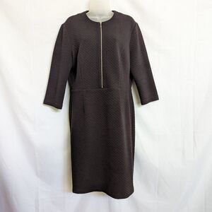 J. Peterman Women's Size 14 Black Sheath Dress 3/4 Sleeves Front Zip Textured